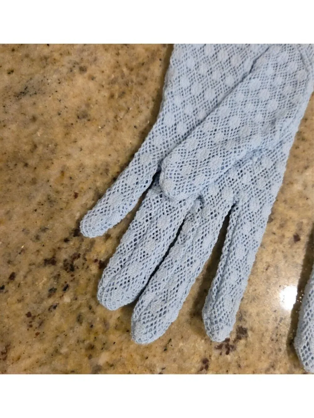 Vintage Womens Size S/M Blue Knit Lace Polkadot Stretch Nylon Formal Gloves